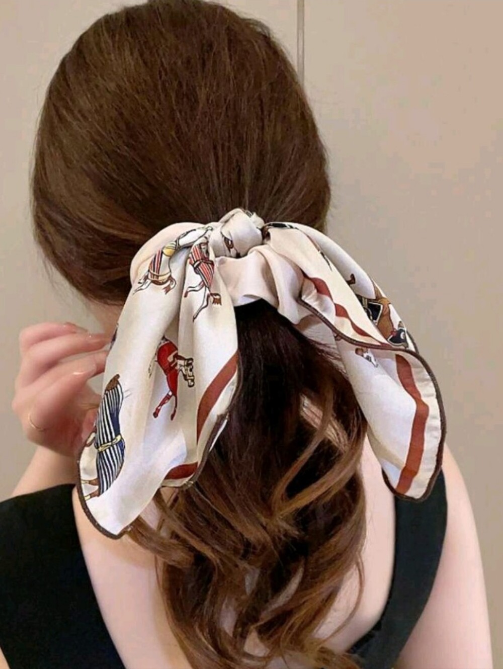 NEW! Classic- Chic Cream Scarf- Scrunchie Hair Bow - Elegant Printed